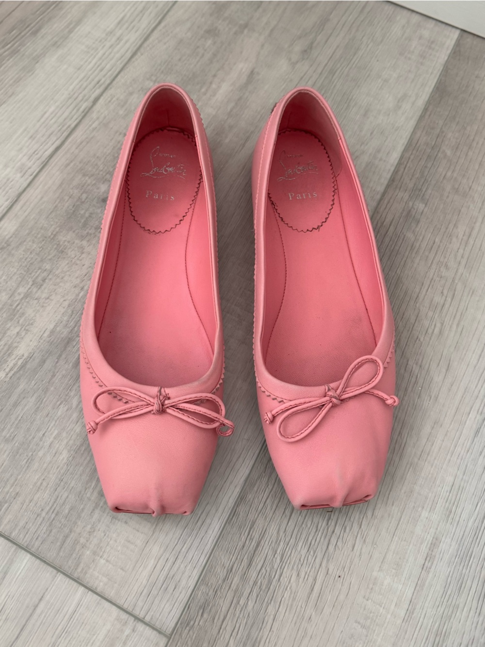 Christian Louboutin Pink Square-Toe Ballet Flats with Bow